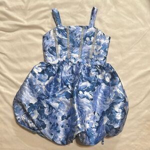 EUC Speechless Floral Blue bubble dress with rhinestone details size 7